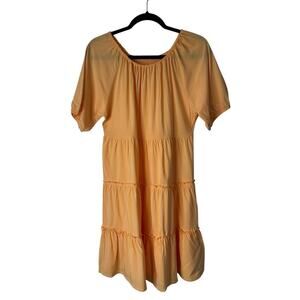 Chaser‎ Dress Size 14 Orange Short Sleeve Tiered Smocked Back Boho Cottagecore